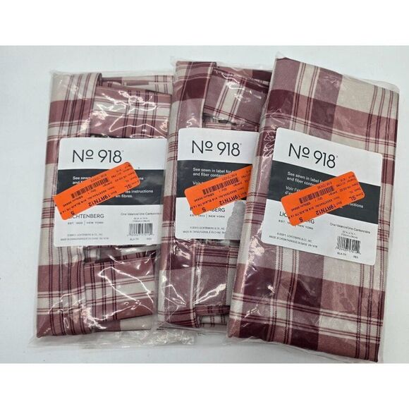 Set of 3 Plaid Red & White Valance Curtain No 918 Lichtenberg 52" X 14" Cotton B - Picture 1 of 5